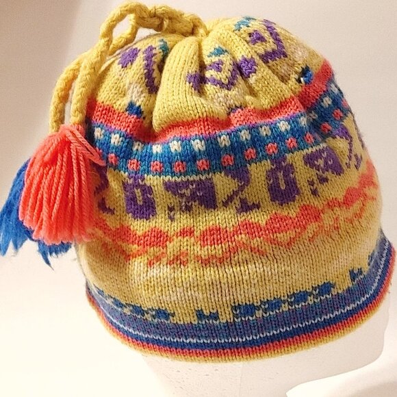ATTRACTIVE VINTAGE Wool SKI Hat BRIGHT COLOURS HANDMADE IN CANADA Murray Merkley - Picture 1 of 8